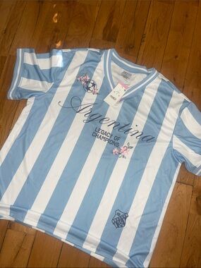 Argentina Striped Soccer Jersey Tee - Light Blue & White